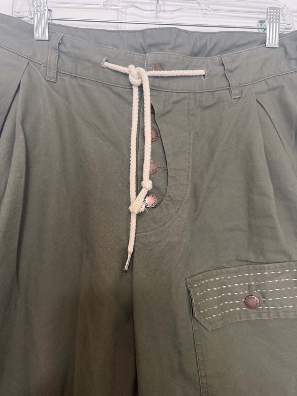 Fried Rice NYC Olive Green Wide-Leg Cargo Pants with Sashiko Stitching - Picture 3 of 6